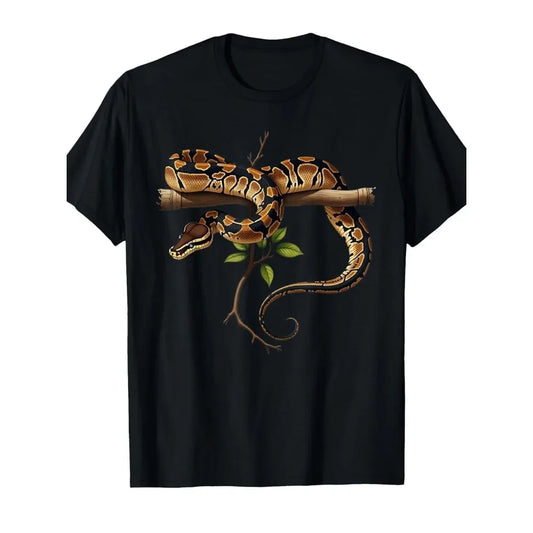 Funny Ball Python T-Shirt - Retro Coiled Snake Graphic Tee for Reptile Keepers & Python Pet Owners, Casual Round Neck Shirt with