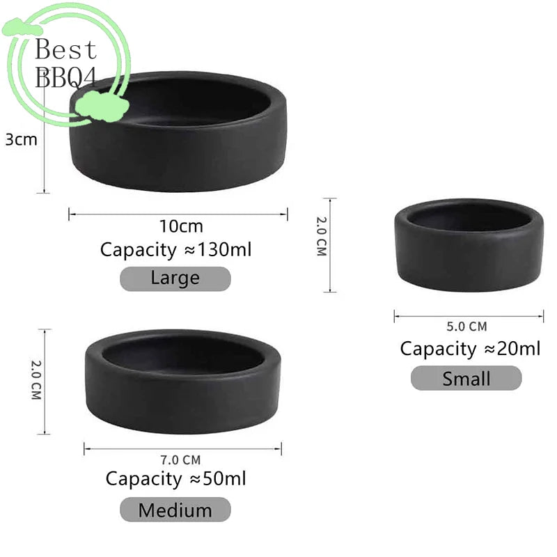 (BBQ4)Reptile Food Bowl Anti-Escape Ceramic Feeder Dish Black Reptile Water Bowl For Hermit Crab Gecko Chameleon Corn Snake