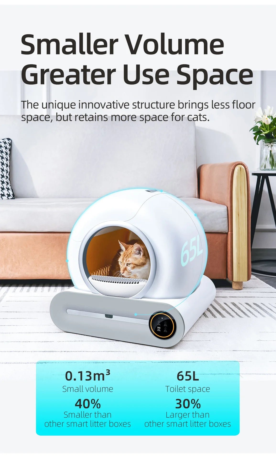 Tonepie Automatic Smart Cat Litter Box Self Cleaning 65L App Control Pet Cats Toilet Litter Tray Ionic Deodorizer Arenero Gato