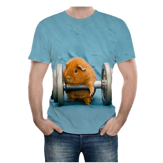 Summer new fashion novel animal guinea pig 3D printing cute guinea pig pattern casual comfortable short sleeved T-shirt