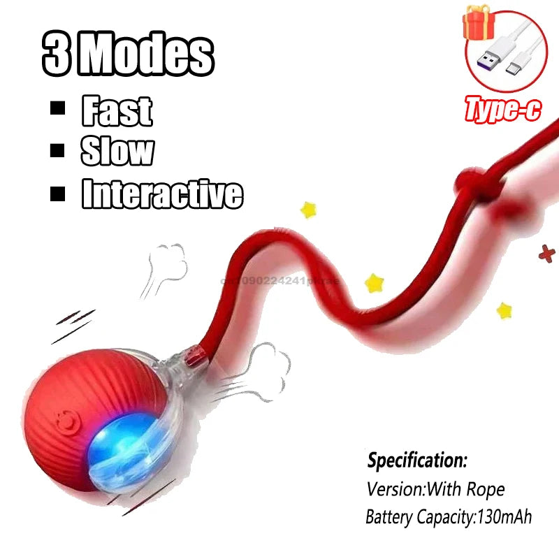 New Cat Interactive Ball Toy Automatic Rolling Ball Faux Tail Rechargeable Smart Pet Electric Toy Dog Cat Training Imitate Mouse