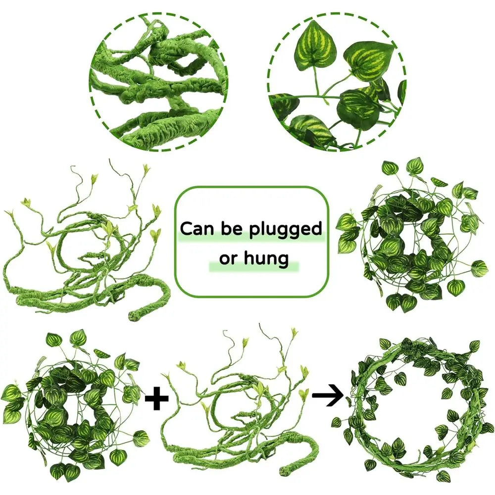 Bearded Dragon Habitat Accessories: Hanging Plants, Artificial Leaves, Hides for Leopard Geckos, Chameleons, and Snakes