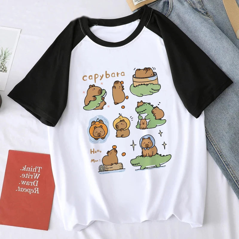 Cute Design Capybara Tshirt Women Girl T-Shirt Capibara Cartoons Clothes Capybaras T Shirt Casual Top Clothes