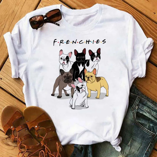 Cute French Bulldog T-shirt Animal Harajuku Print Pattern Shirt Fun French Bulldog Short Sleeves Animal Lover Tshirt Dog Mom Tee