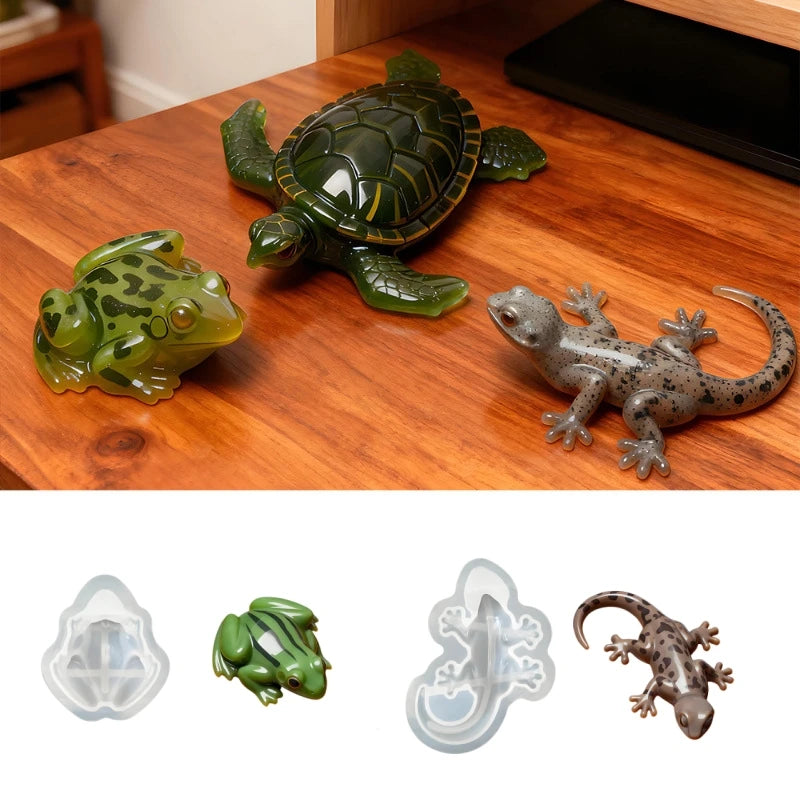 Reptile Resin Casting Silicone Mold - Turtle, Lizard & Frog DIY Plaster & Epoxy Mold for Mini Animal Figurines & Ornaments