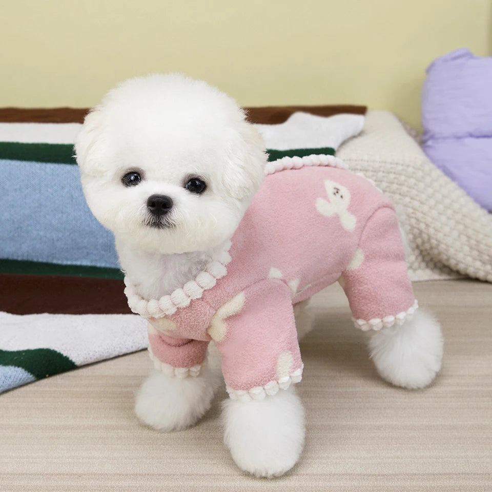 Teddy Backless Four-Legged Sweatshirt Pet Winter Warmth Pyjamas Small Dog Litter Bear Pattern Jumpsuits Clothes