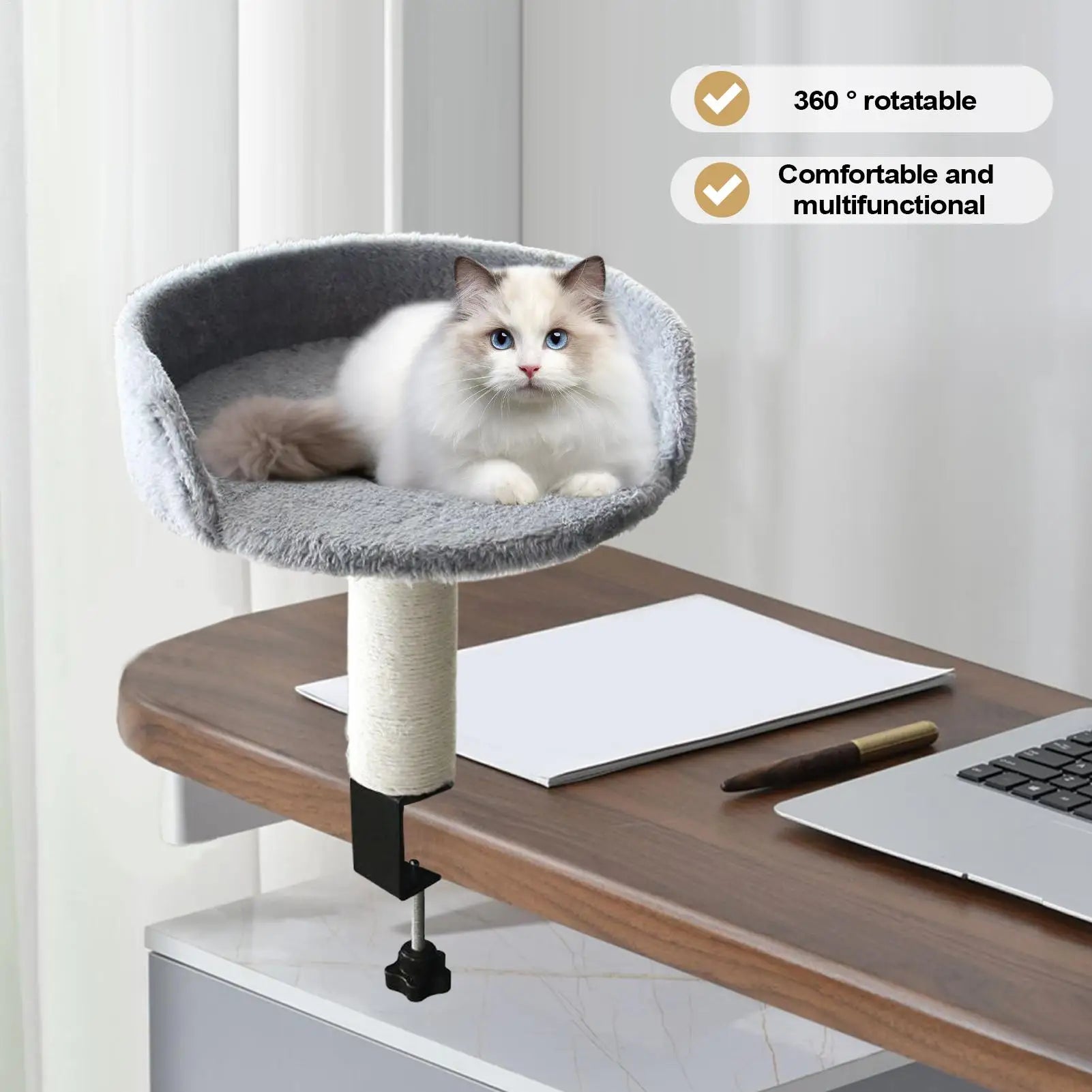 Cat Desk Bed 360 Rotating Hammock for Cat Desk Clamp Kitten Bed for Kittens Pets Animals Indoor Home Apartment Living Room