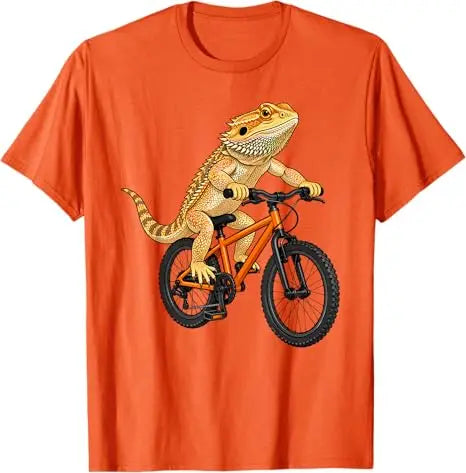 Funny Bearded Dragon on A Bicycle Cycling T-Shirt Boys Fashion Aesthetic Clothes Y2k Lizards and Pogona Cute Streetwear Tee Gift