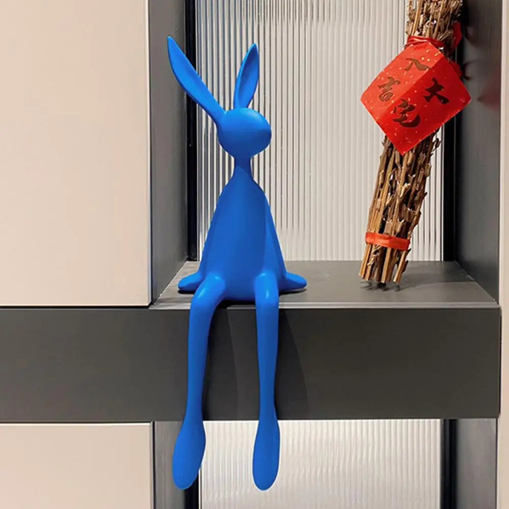 25cm Sitting Rabbit Figurine Long-legged Bunny Resin Statue Animal Sculpture Home Office Bookshelf Desktop Easter Decor Ornament