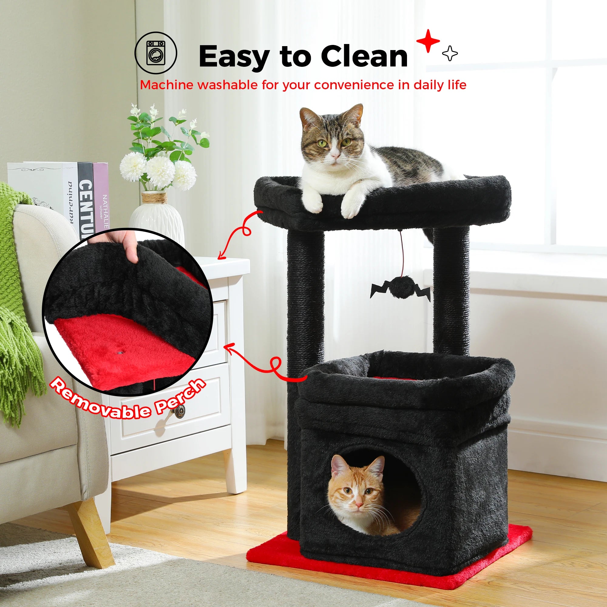 Cat Tree Cat Tower with Cozy Condo, Wide Top Perch,Natural Sisal Posts, Soft Plush,Playful Pom-Pom Suitable for 1-2 Indoor Cats