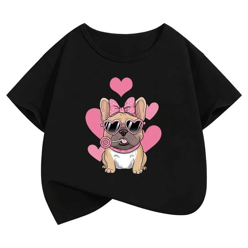 Summer Spring Fashion Cute French Bulldog Design Printed T Shirts short sleeve Kids Children's T-shirt Boys Girls Casual Top Tee