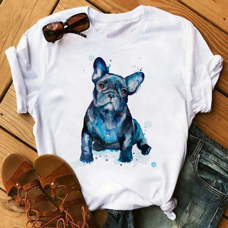 Cute French Bulldog T-shirt Animal Harajuku Print Pattern Shirt Fun French Bulldog Short Sleeves Animal Lover Tshirt Dog Mom Tee