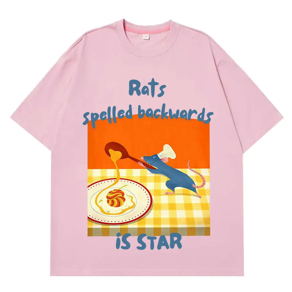 Rats Spelled Backwards Is Star Funny Rat Cooking Meme Tees Men Women Summer Cotton T-shirts Short-sleeved Loose Hip-hop T-shirts