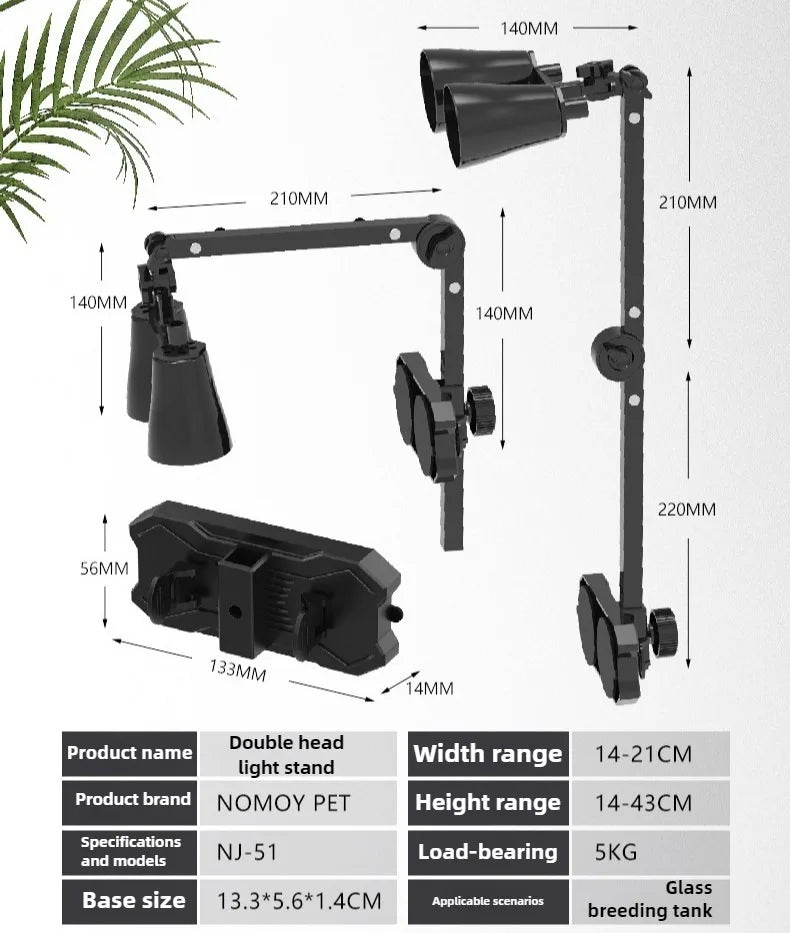 Reptile Terrarium Adjustable Dual-head Lamp Stand Adsorption Removable UVB UVA Lamp Stand Reptile Habitat Supplement Calcium