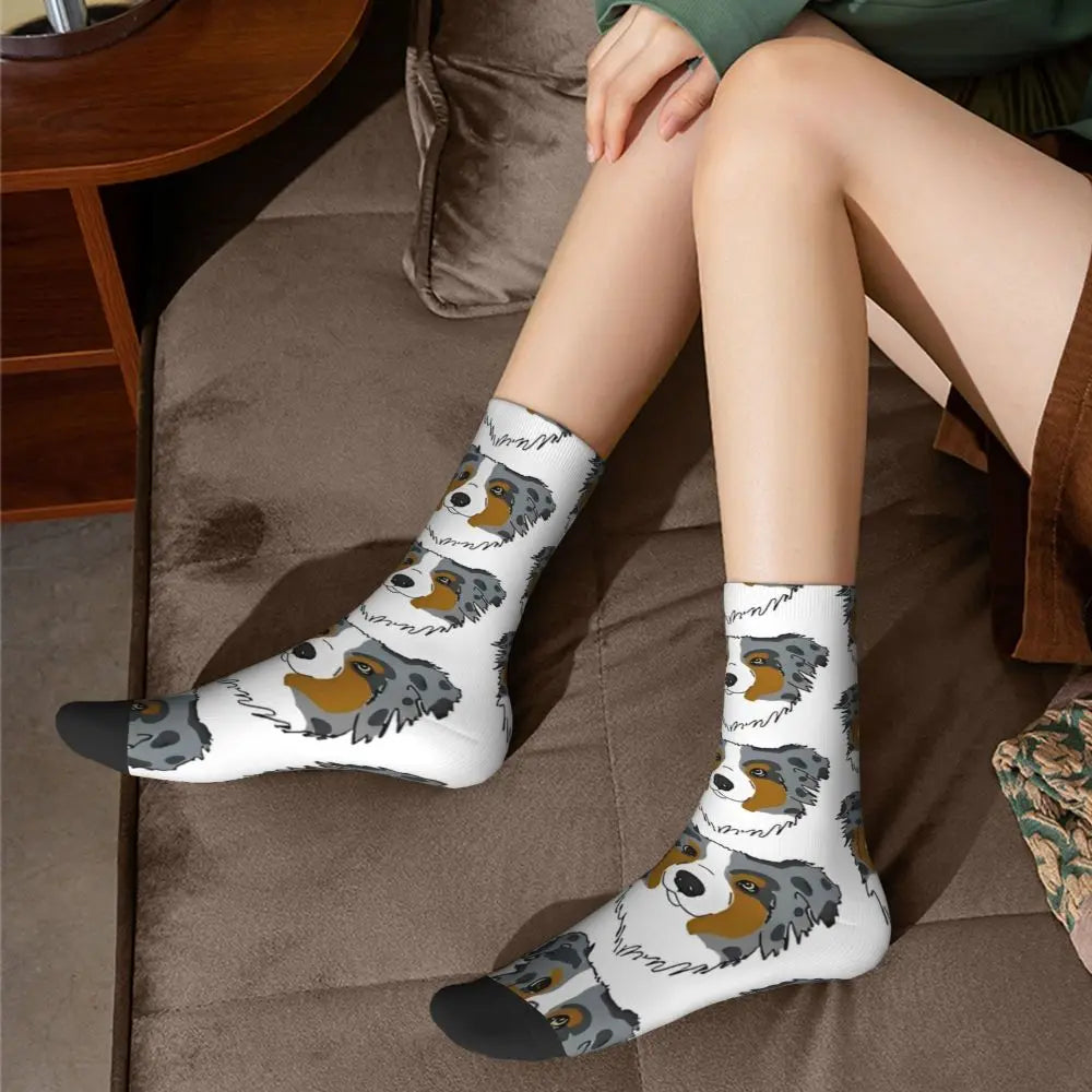 Men Socks Australian Shepherd Stockings Autumn Novelty Comfortable Socks Graphic Running Anti Slip Socks