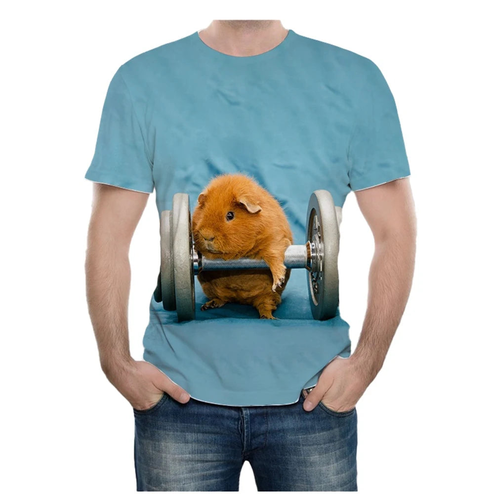 Summer new fashion novel animal guinea pig 3D printing cute guinea pig pattern casual comfortable short sleeved T-shirt
