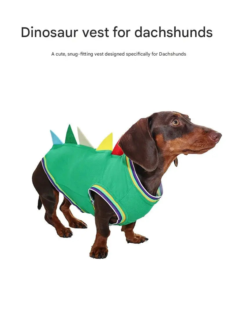 Dachshund Dinosaur Vest, Blue/Green S/M/L, Cute Pet Costume, Breathable Four-Legs Outfit for Small Dogs