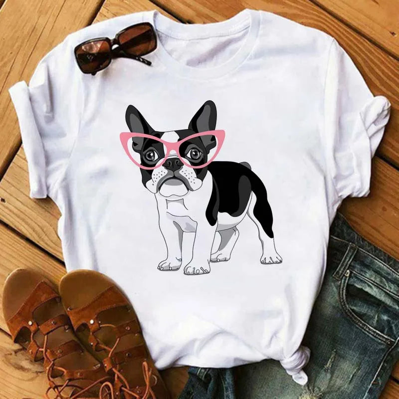 Cute French Bulldog T-shirt Animal Harajuku Print Pattern Shirt Fun French Bulldog Short Sleeves Animal Lover Tshirt dog mom Tee