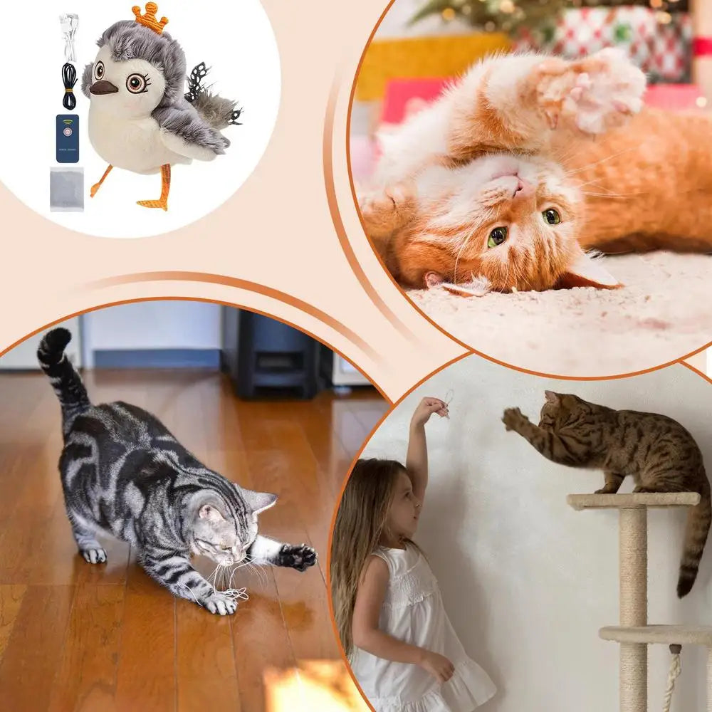 Flying Flapping Bird with Catnip Realistic Interactive Cat Feather Toys Soft and Cozy Kitten Toys Flapping Bird for All Breeds