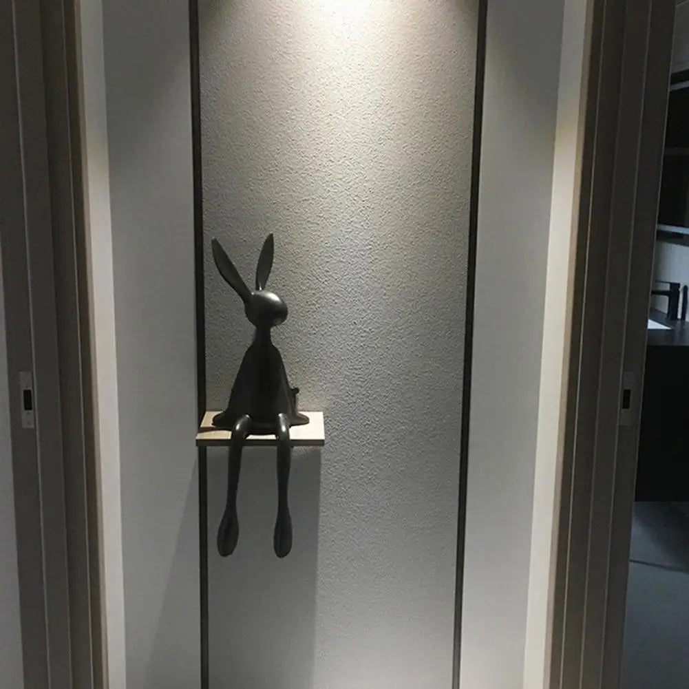 25cm Sitting Rabbit Figurine Long-legged Bunny Resin Statue Animal Sculpture Home Office Bookshelf Desktop Easter Decor Ornament