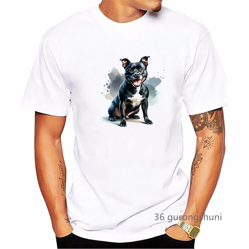 Staffordshire Bull Terrier Dog Animal Printed T Shirt Men'S Clothing Summer Fashion Tops Tee Shirt Homme Harajuku Shirt