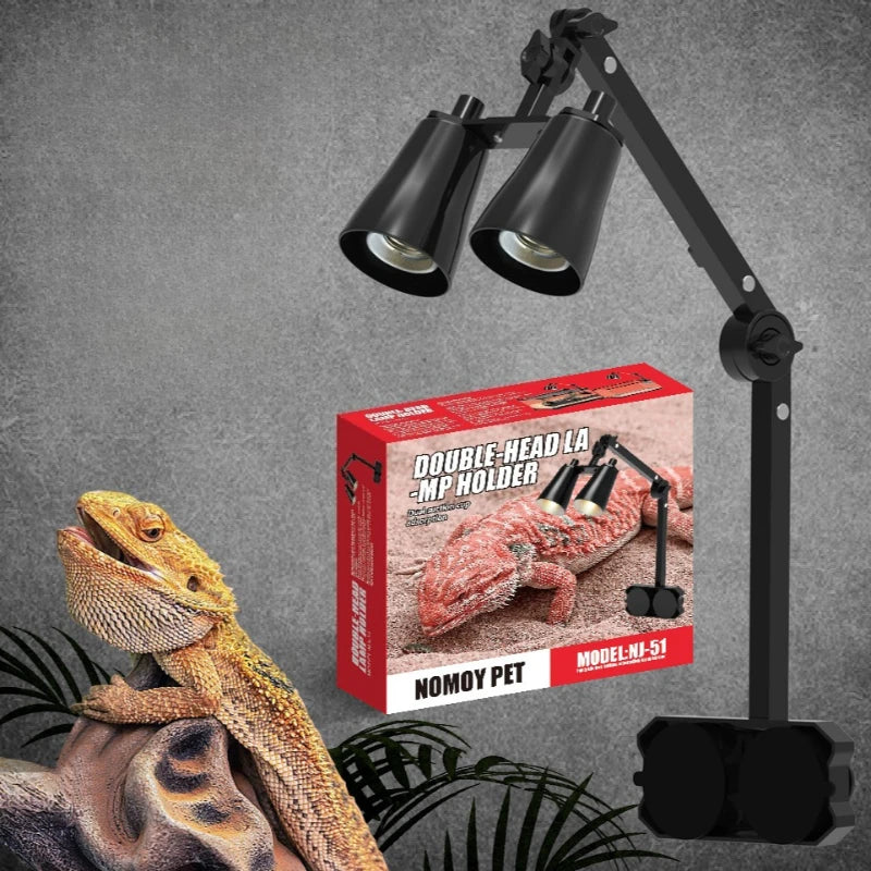 Reptile Terrarium Adjustable Dual-head Lamp Stand Adsorption Removable UVB UVA Lamp Stand Reptile Habitat Supplement Calcium