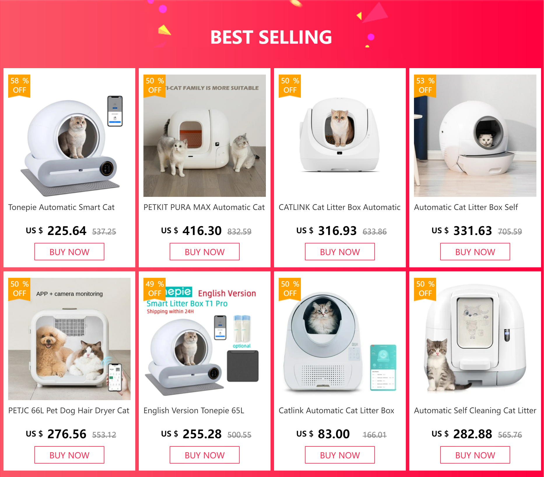 Tonepie Automatic Smart Cat Litter Box Self Cleaning 65L App Control Pet Cats Toilet Litter Tray Ionic Deodorizer Arenero Gato
