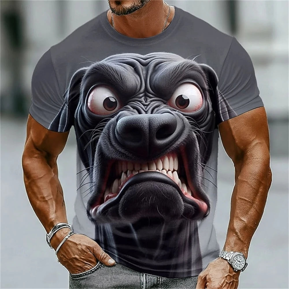 Funny 3D Dog Print Men's T-Shirts Fashion Animal Pattern Summer Street Short Sleeve Casual O-neck Breathable Tees Man Loose Tops