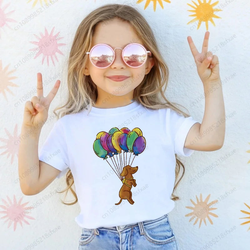 Dachshund Teckel Cute Dog Print Tee Funny T-shirts Baby Boy Girl Tshirt Kids Boys Top Child Summer Short Sleeve White Tops