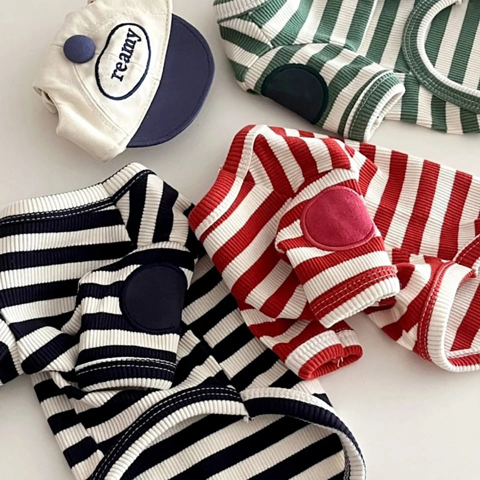 Black Striped Pet Dog Clothes Summer Cartoon Teddy T-shirt Yorkshire Two Leg Clothes Small Dog Soft Pullover