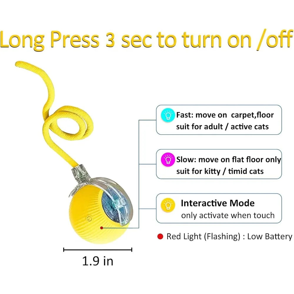 Pet Toy Ball with Tail Rope，Smart Automatic Pet Chase Ball Toy, Upgraded Speedy Tail Kitten Toy for Bored Indoor Adult Pets