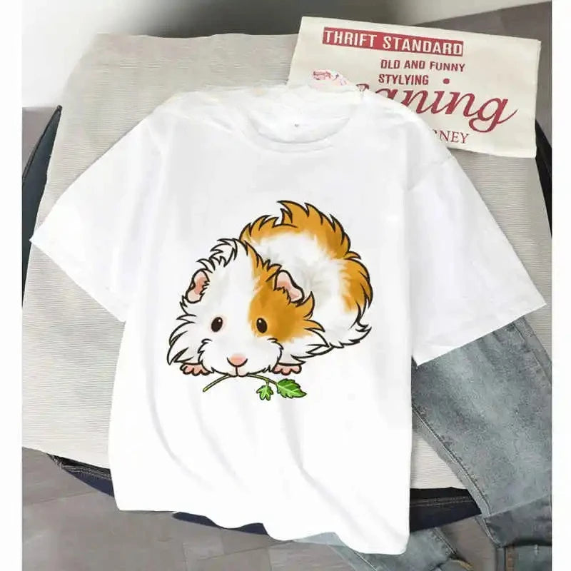 Women’s Funny T Shirt Guinea Pig Summer Short Sleeves 2025 Harajuku Kawaii Animals  T-Shirt Female Fashion Tops Graphic T Shirts