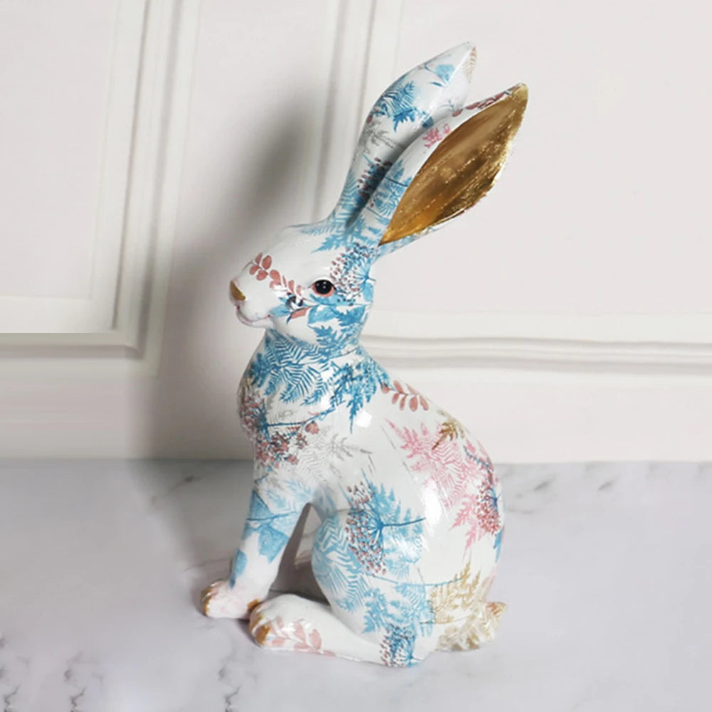 Rabbit Statue Resin Lifelike Rabbit Sculpture Rabbit Decoration Easter Bunny Ornament for Home Office Desktop