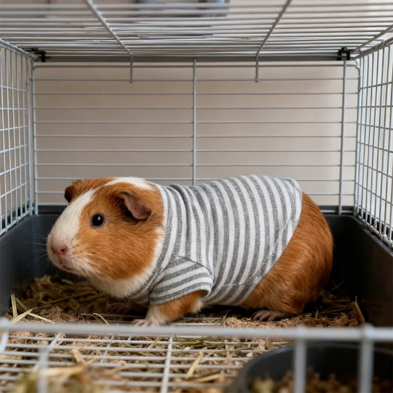 Guinea Pig Clothes Striped Small Pets T-shirt Soft Breathable Elastic Shirt for 5.9-inch Hamster Chinchilla Anti-shedding Outfit