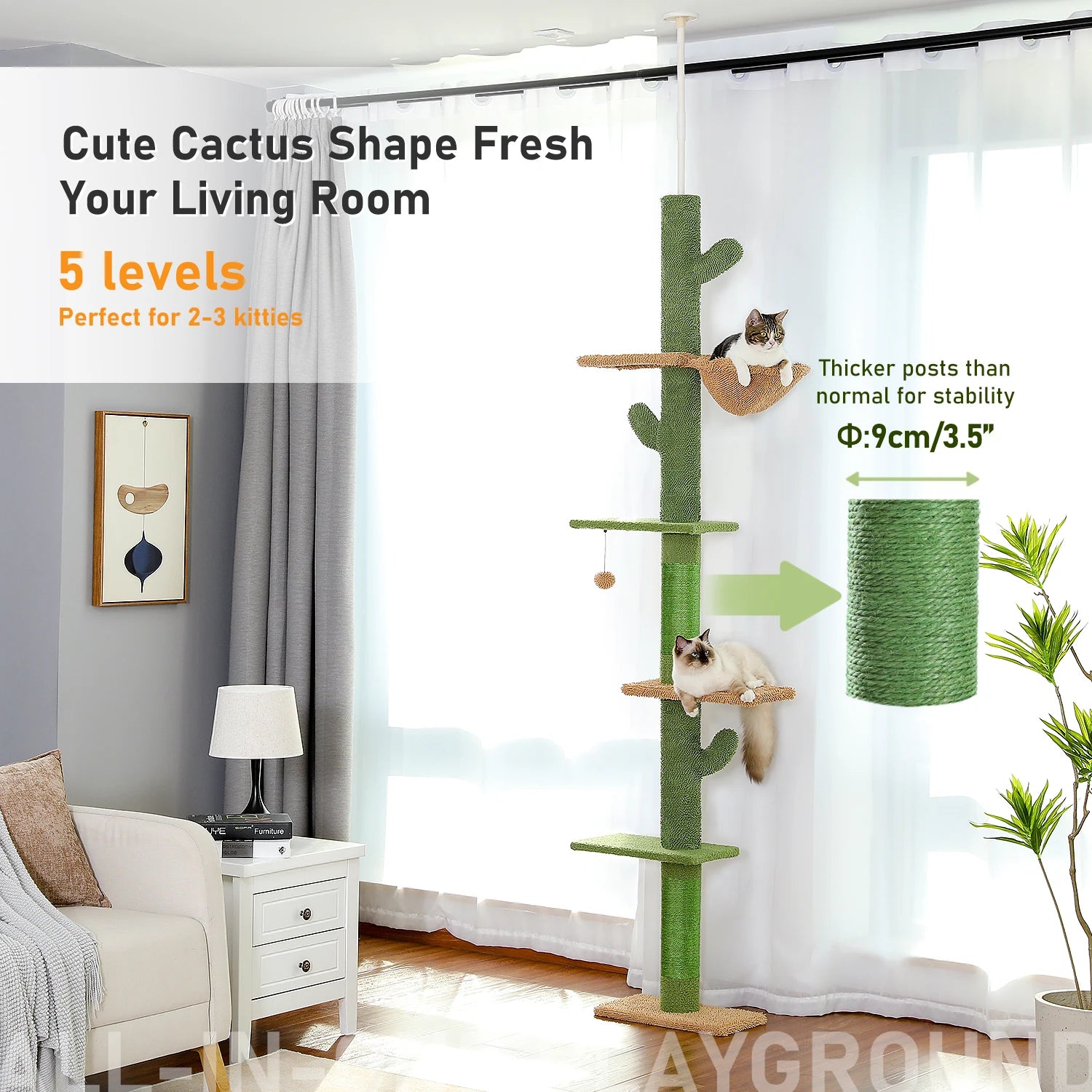 PAWZ Road 5-Tier Floor to Ceiling Cactus Cat Tree - Green