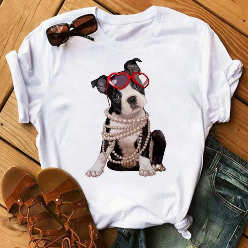 Cute French Bulldog T-shirt Animal Harajuku Print Pattern Shirt Fun French Bulldog Short Sleeves Animal Lover Tshirt dog mom Tee