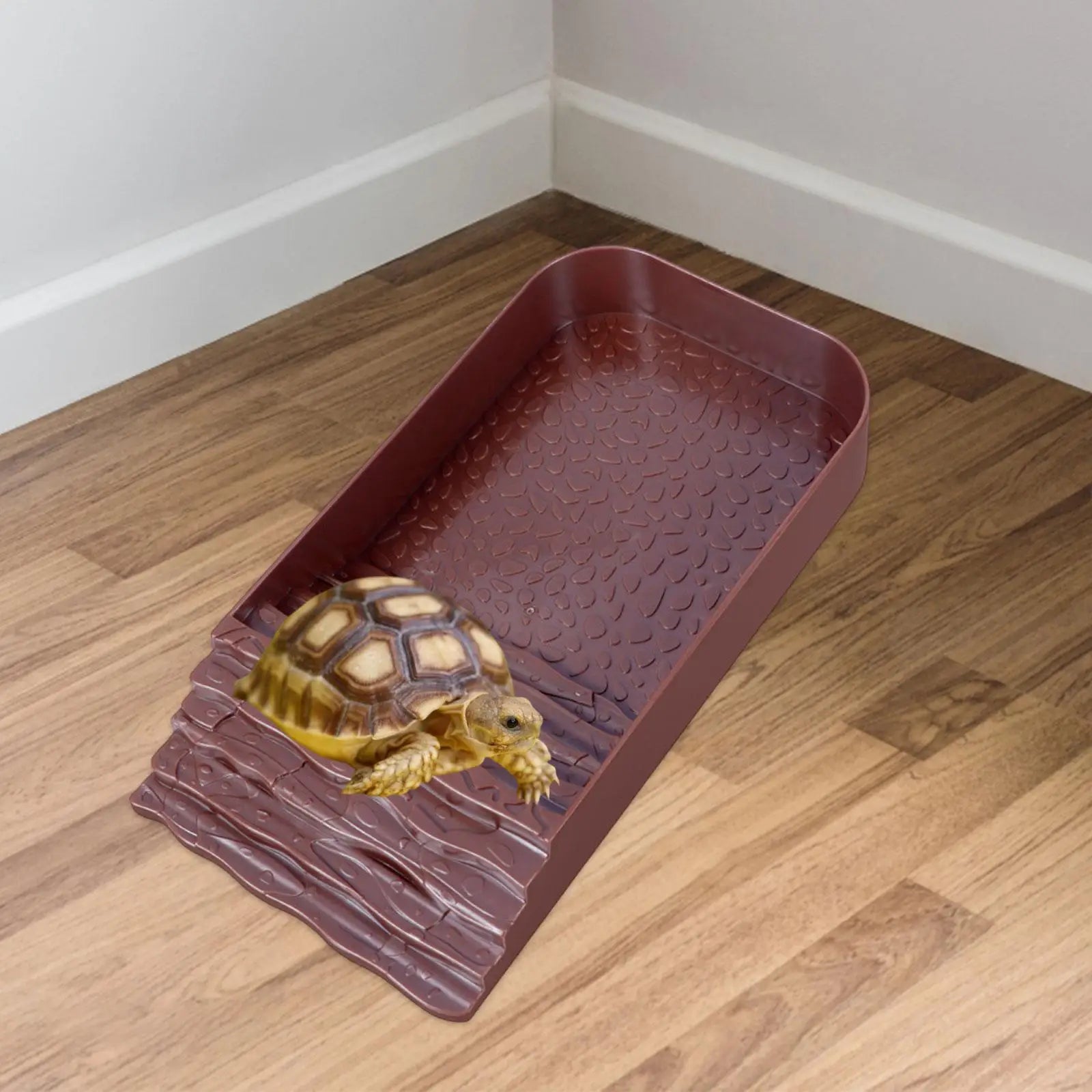 Reptile Feeding Bowl with Ramp Tortoise Food Dish Basking Platform Amphibians Water Food Bowls for Tortoise Bearded Dragon