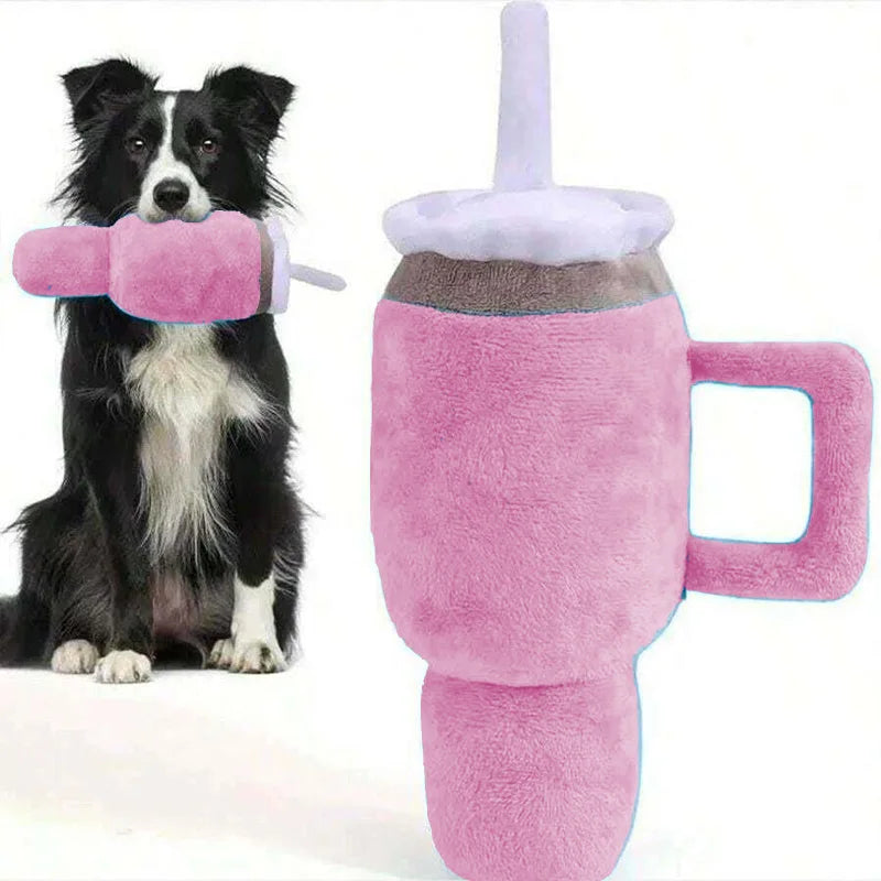 Pet Companion Pink Giant Tumbler Cup Plush Toy Squeaky Tear Resistant Chew Toy for Dogs and Cats