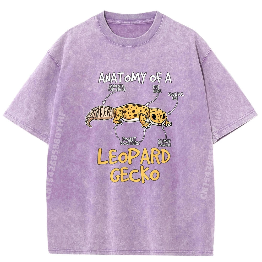 Kids Leopard Gecko Gift Anatomy of A Leopard Gecko Grey Shirt Graphic Tee Unisex Short Sleeve Tee Tshirts Washed
