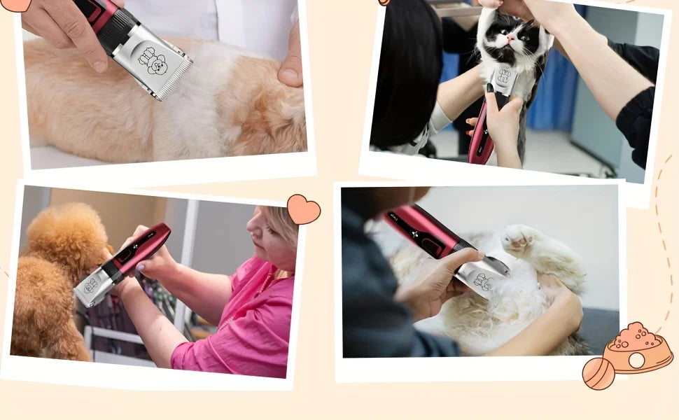 Low-noise professional USB rechargeable pet grooming tool set, equipped with thickened ceramic blades and 4 different blade head