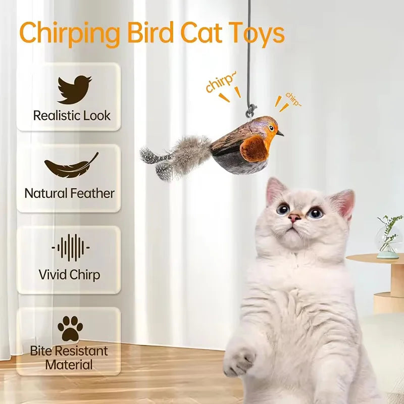 Interactive Chirping Bird Cat Toy Hanging Teaser Wand For Kitten Self Entertaining Anti Boredom Bite Resistant Pet Play Toy