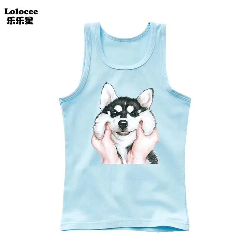 Dabbing Dancing Dog Funny tank tops For Boys vest Kids sleeveless Shiba Inu Dog t-shirt Dog Pet Lover Clothes