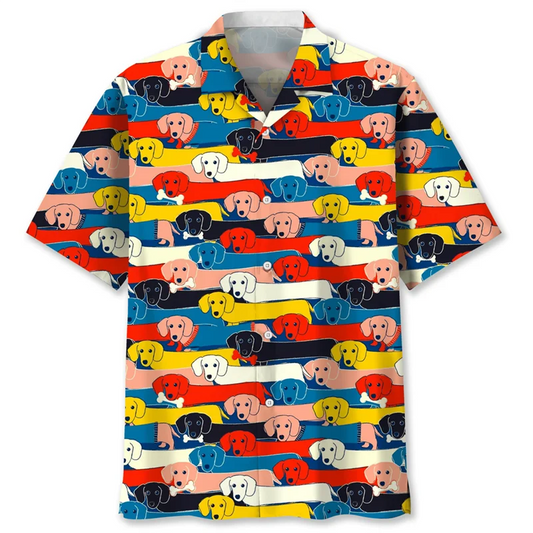 Cartoon Dachshund Dog 3d Printed Shirt For Men Animal Pets Graphics Short Sleeves Hawaiian Shirts Tops Loose Lapel Blouse