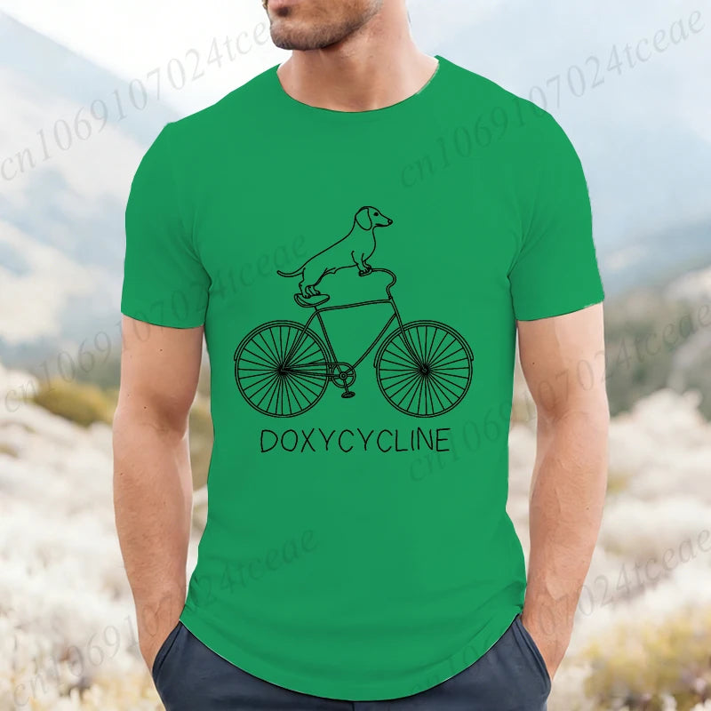 Dachshund Bicycle Printed Graphic T Shirts For Men Casual O Neck Short Sleeve T-Shirts Fashion Streetwear Vintage Male Tops