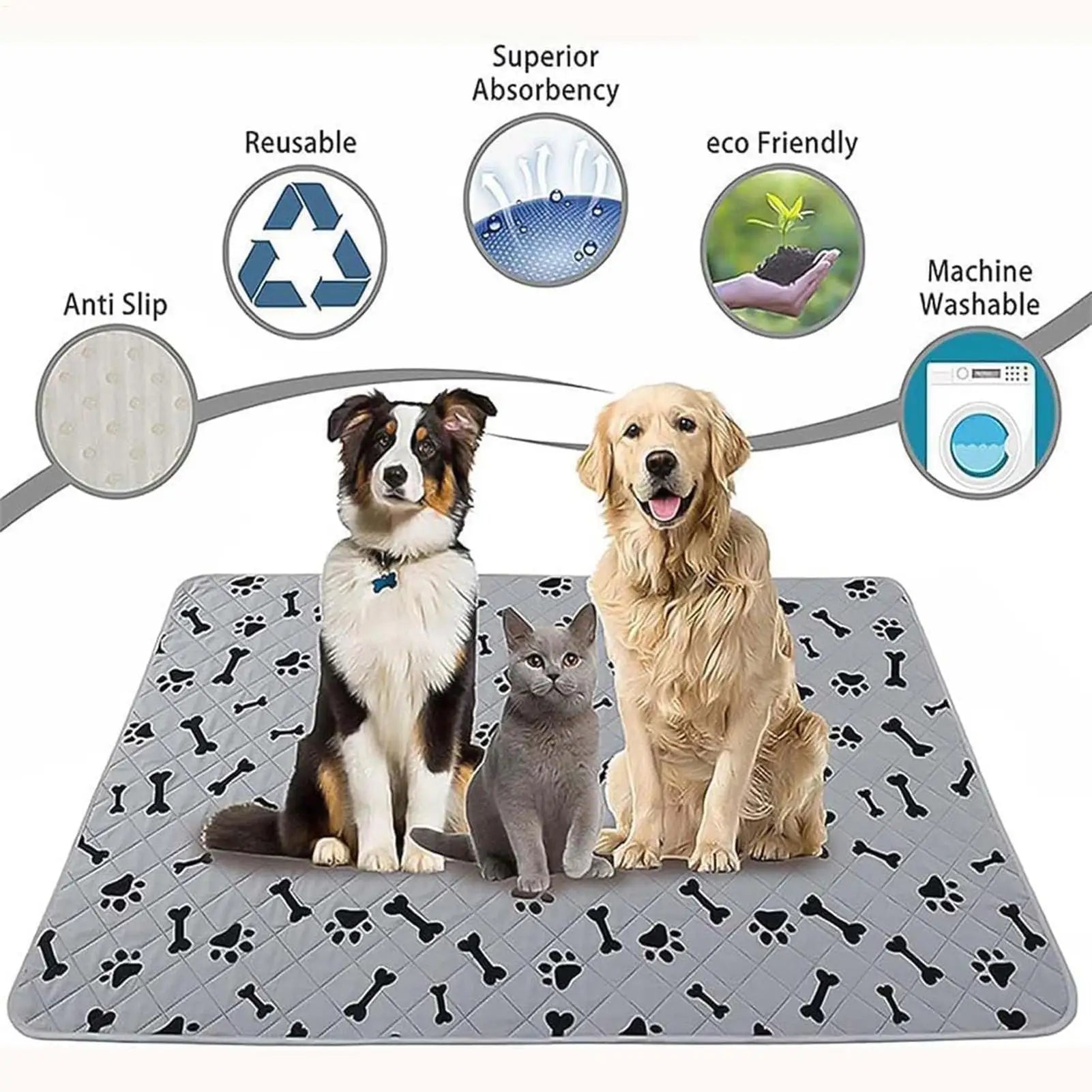 Pee Pads for Dogs Fast Absorbent Training Mat Leak Protection Odor Control Reusable Puppy Pee Pads for Cats Potty Training Home