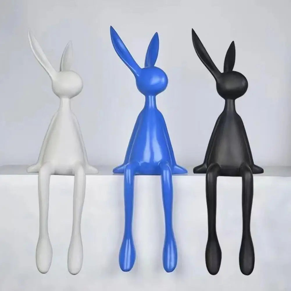 25cm Sitting Rabbit Figurine Long-legged Bunny Resin Statue Animal Sculpture Home Office Bookshelf Desktop Easter Decor Ornament