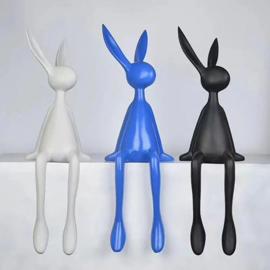 25cm Sitting Rabbit Figurine Long-legged Bunny Resin Statue Animal Sculpture Home Office Bookshelf Desktop Easter Decor Ornament
