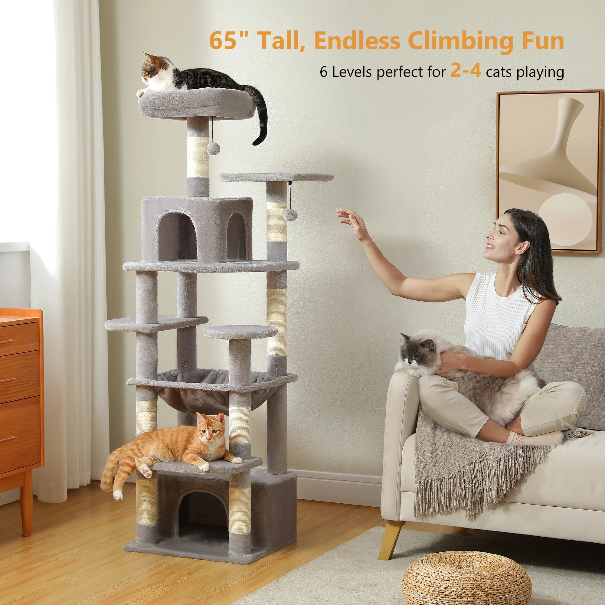 PAWZ Road 72" Large Cat Tree Tower with Hammock and Condo