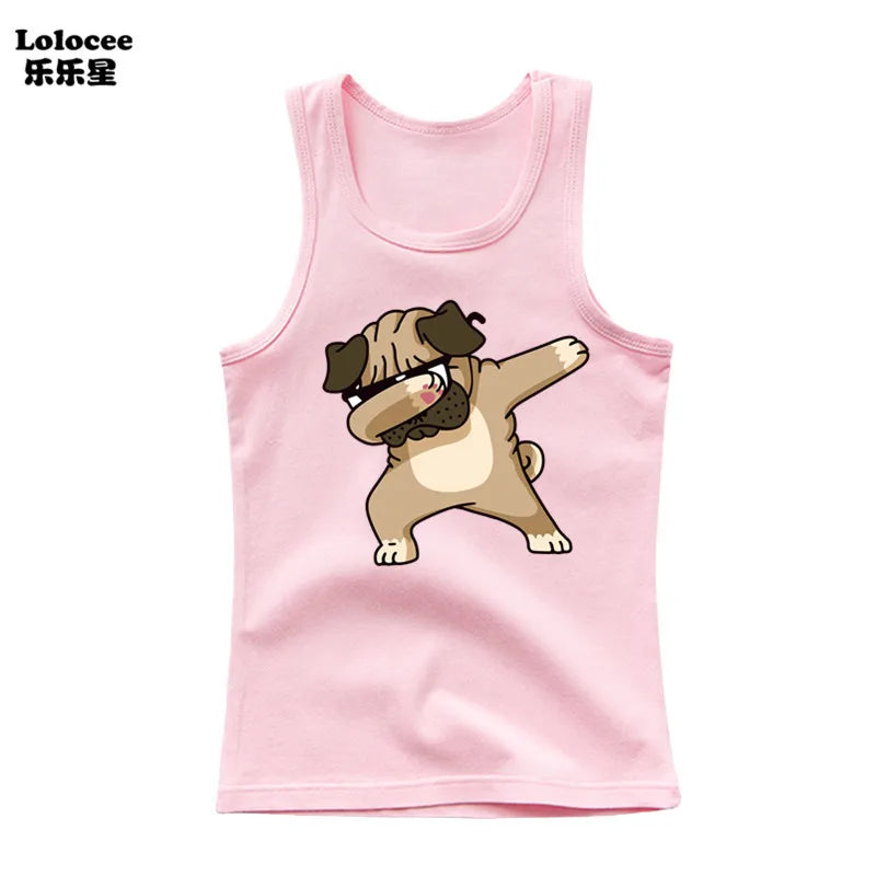 Dabbing Dancing Dog Funny tank tops For Boys vest Kids sleeveless Shiba Inu Dog t-shirt Dog Pet Lover Clothes