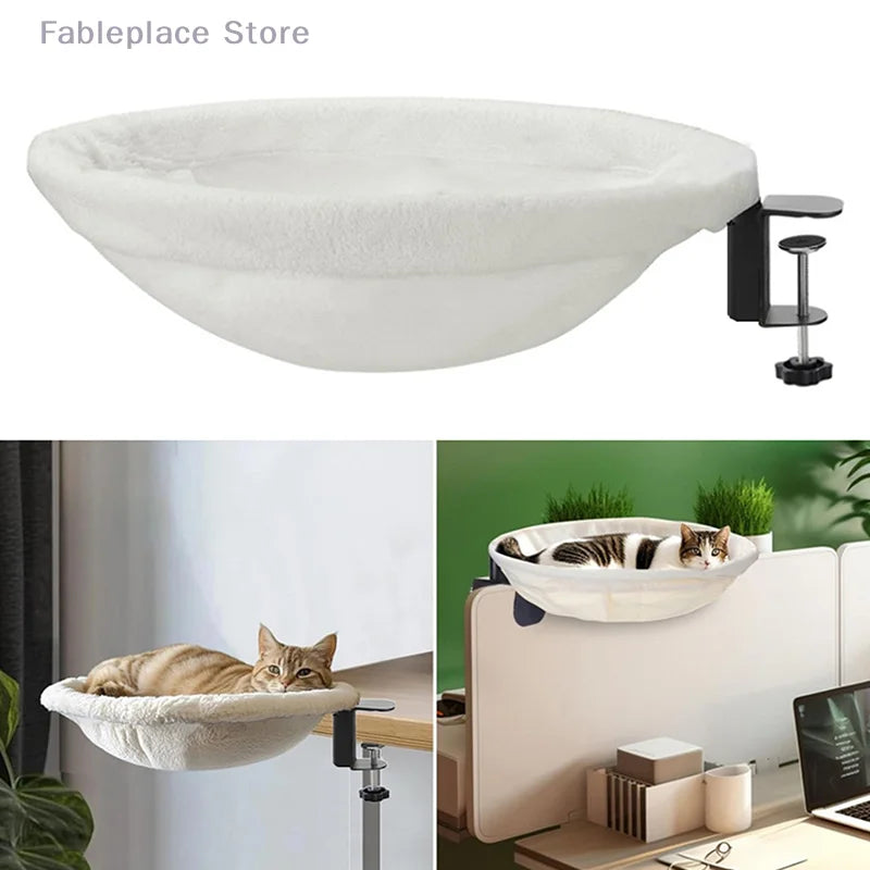 1 Piece Cat Desk Bed Comfortable And Soft Round Desktop Cat Perch Desktop Mounted Cat Litter Box With Pet Mat